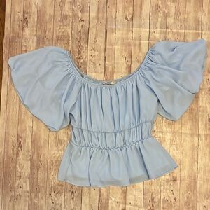 Altar'd State Light Blue Puff Sleeve Blouse